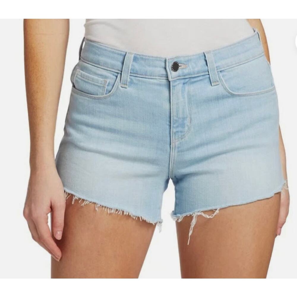 L'Agence Audrey Mid Rise Raw Hem Denim Short Bleach Down Size 30